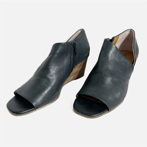 Lucky Brand Tylera Style Leather Wedge Pump Heeled Sandals Black Brown Versatile